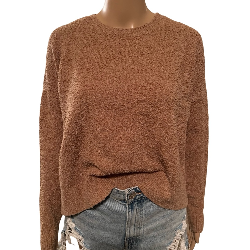 Eileen Fisher Brown Crew Neck Sweater with Soft Texture and Relaxed Fit